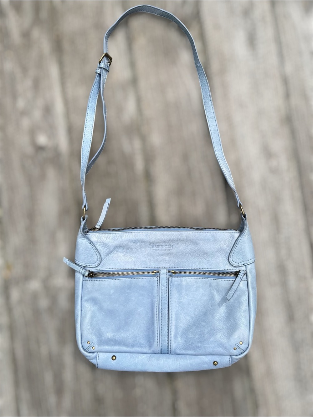 American Leather Co Light Blue Leather Crossbody Shoulder Bag Large - Picture 3 of 12